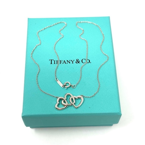 Authentic Tiffany & Co. Elsa Peretti Silver Triple Link Open Heart Necklace - Picture 7 of 14